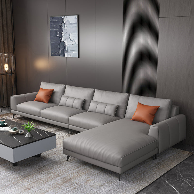 Gray 4-seat Faux Leather Sectional L-shape Sqaure Arm Sectional