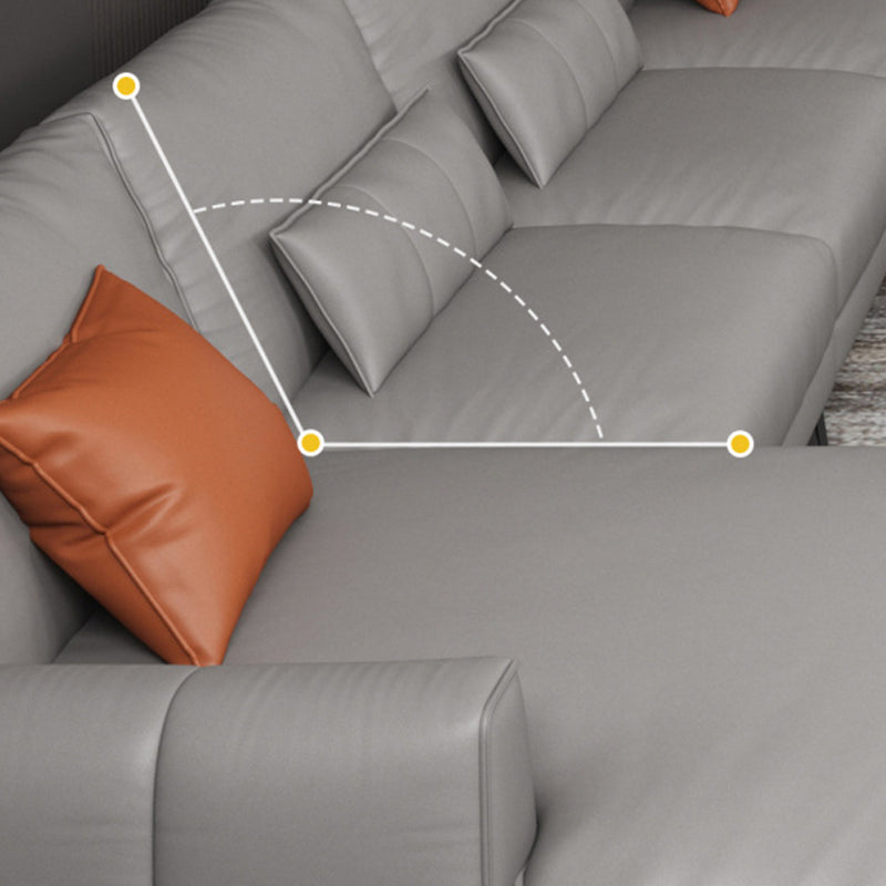 Gray 4-seat Faux Leather Sectional L-shape Sqaure Arm Sectional