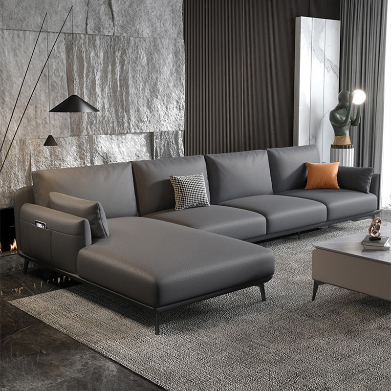Round Arm L-shape Sectional Modern 4-seater Sectional with Storage