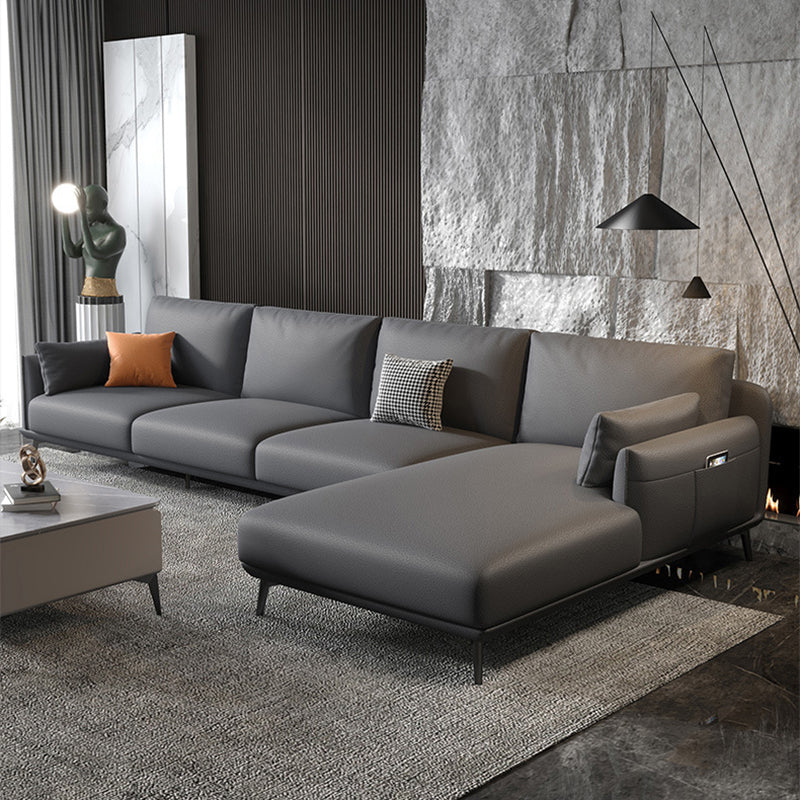 Round Arm L-shape Sectional Modern 4-seater Sectional with Storage