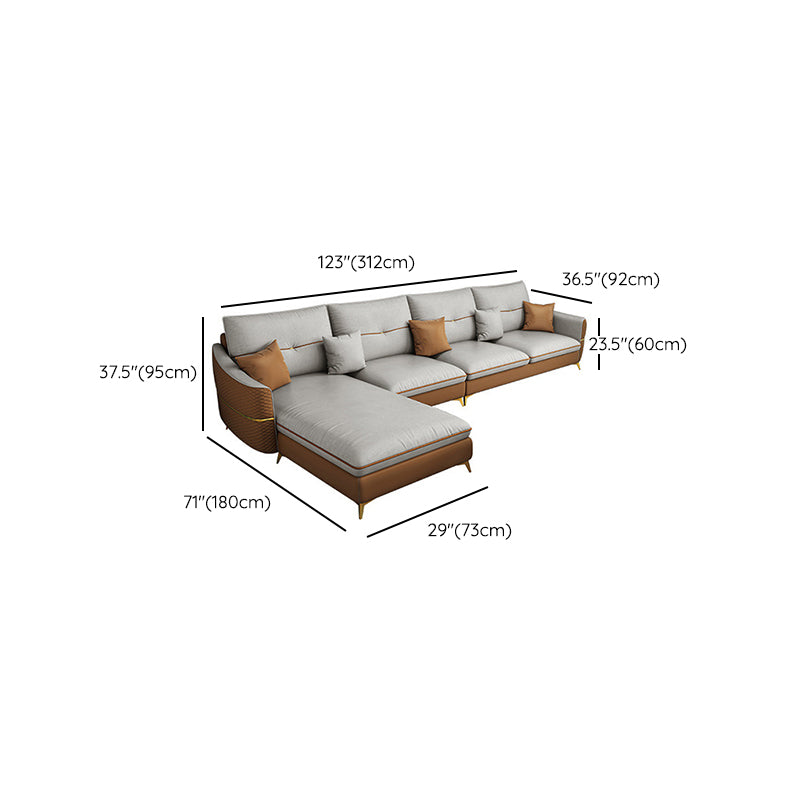 Beige 5-seater Flared Arm Sectional Luxurious Faux Leather Sectional