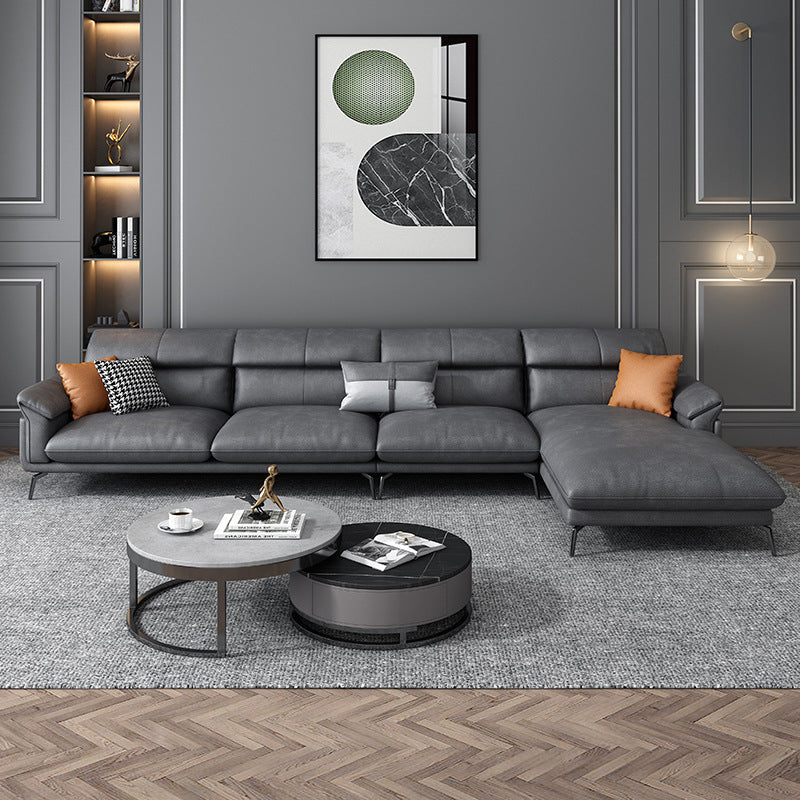 Modernism Flared Arm Sectional 4-Seater Faux Leather Sectional