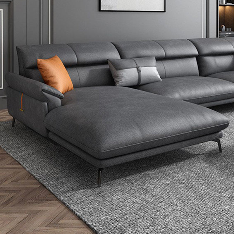 Modernism Flared Arm Sectional 4-Seater Faux Leather Sectional