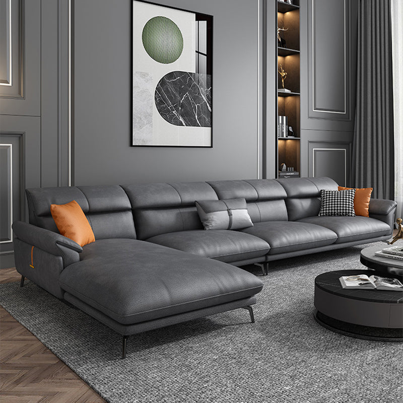 Modernism Flared Arm Sectional 4-Seater Faux Leather Sectional