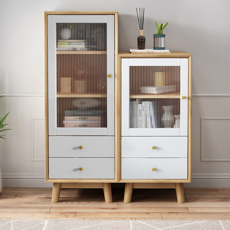Rubberwood Glass Door Accent Cabinet 2 - Drawer 19.7" W Side Cabinet