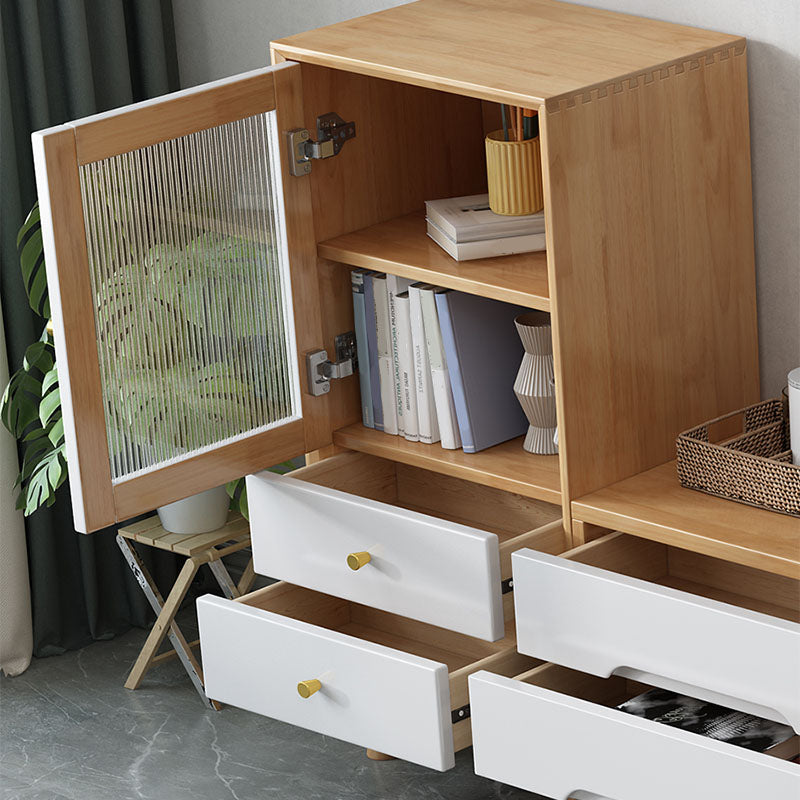 Rubberwood Glass Door Accent Cabinet 2 - Drawer 19.7" W Side Cabinet
