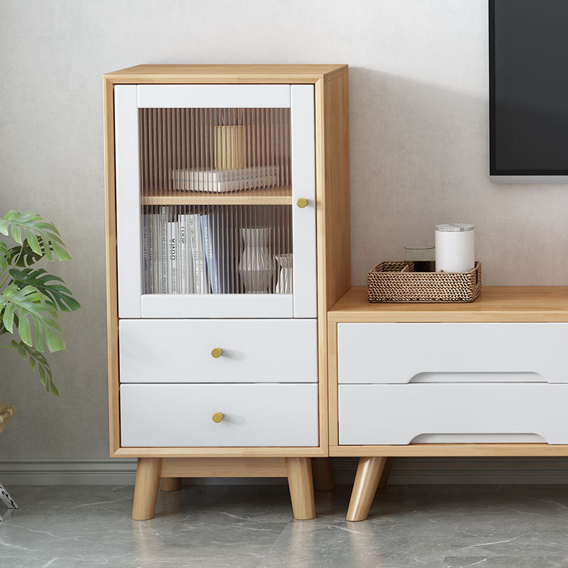 Rubberwood Glass Door Accent Cabinet 2 - Drawer 19.7" W Side Cabinet