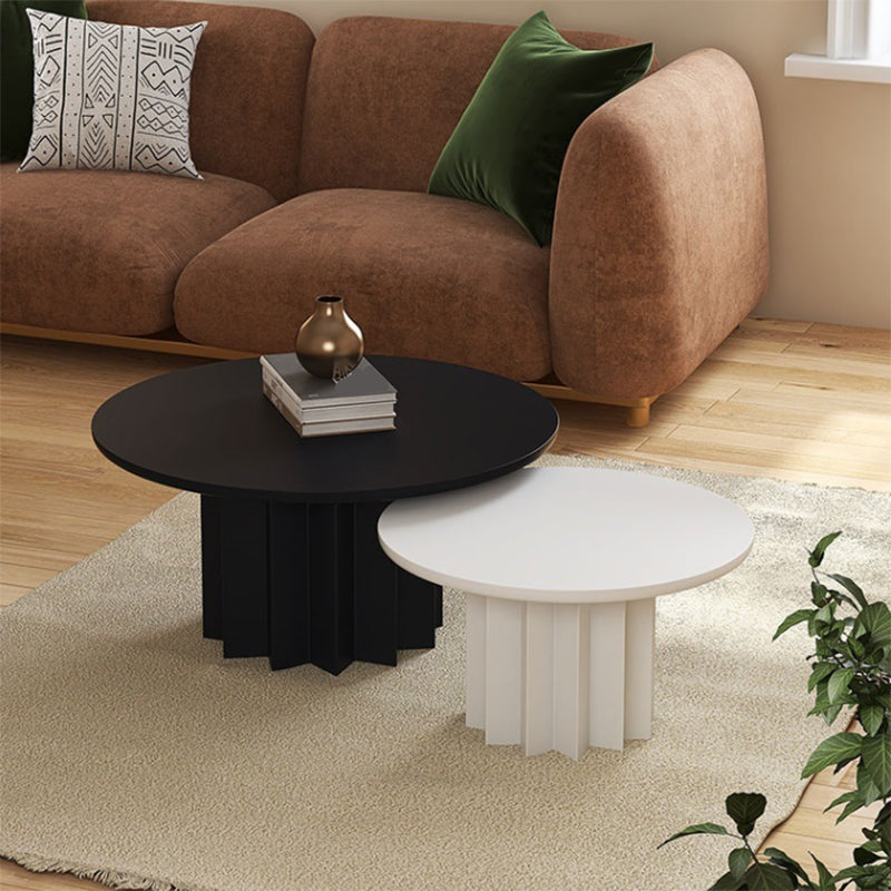 Contemporary Cocktail Table Pedestal Solid Wood Round Single Coffee Table