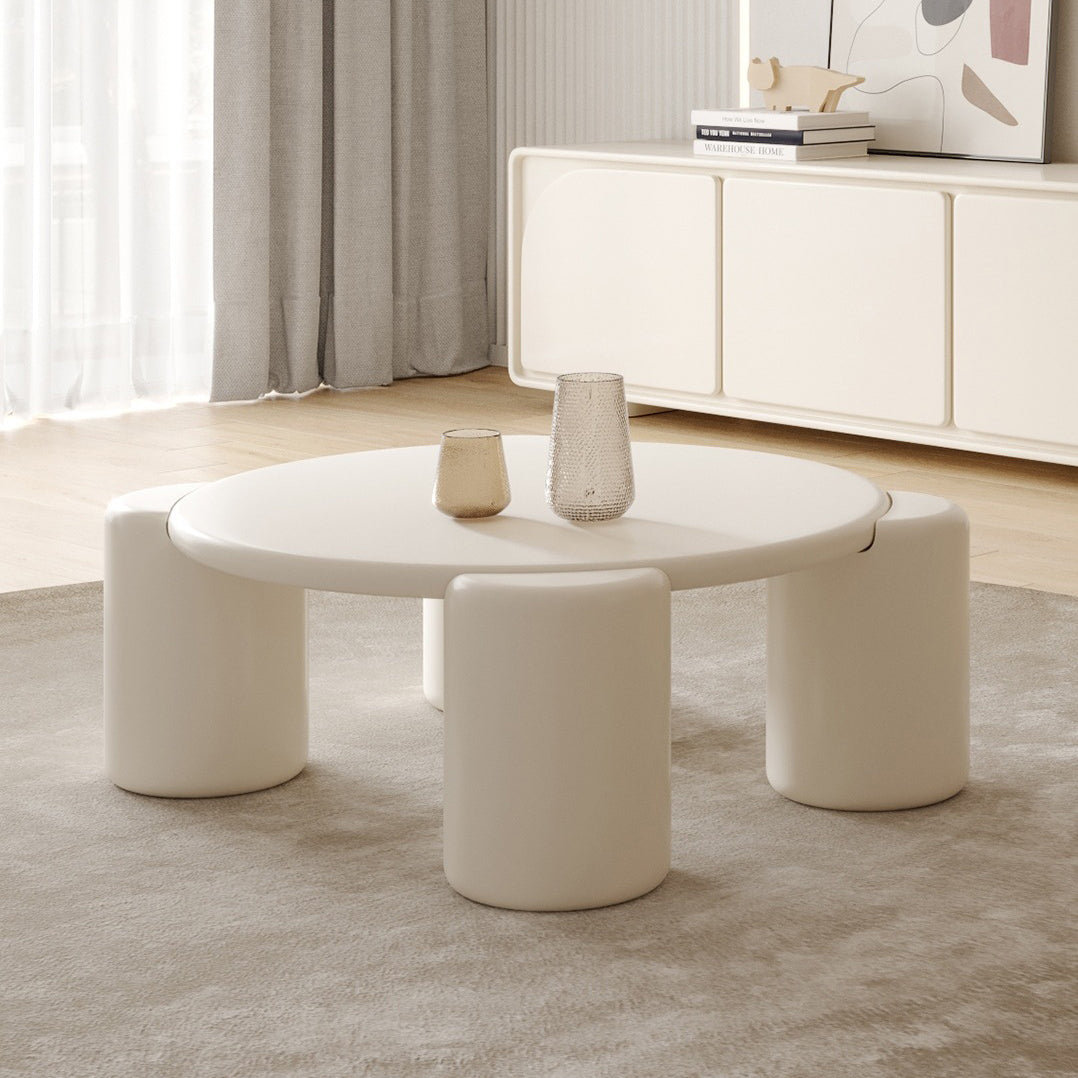 Round 4 Legs Cocktail Table Engineered Wood Coffee Table in White