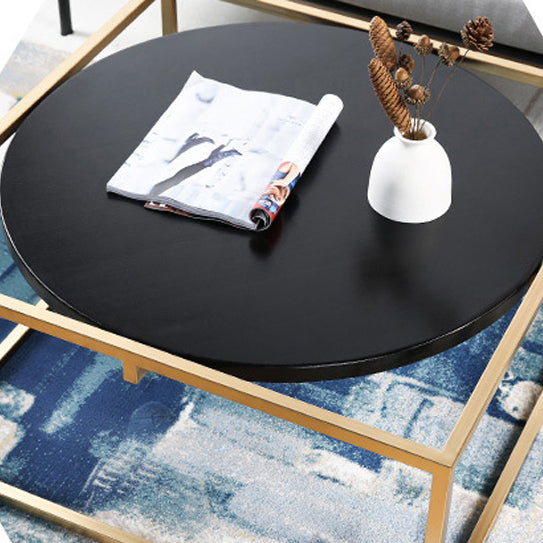 Metal Frame Base Coffee Table Round Wood Cocktail Table in Gold