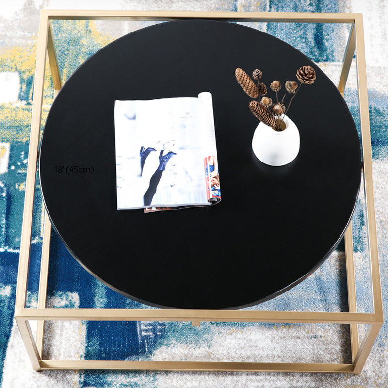 Metal Frame Base Coffee Table Round Wood Cocktail Table in Gold