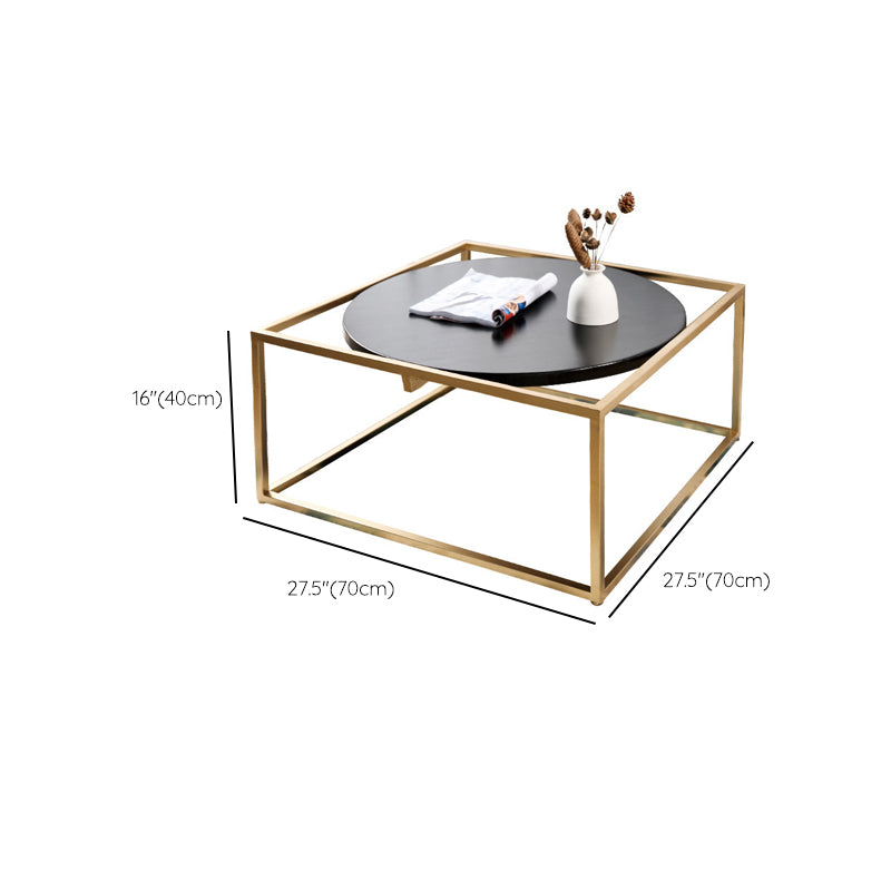 Metal Frame Base Coffee Table Round Wood Cocktail Table in Gold