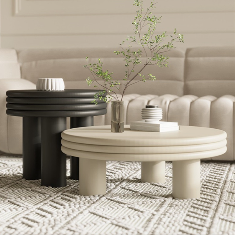 Contemporary Simple 3 Legs Coffee Table Round Wood Cocktail Table Set