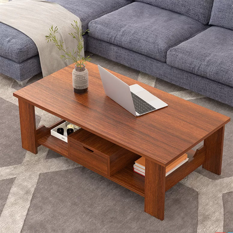 Contemporary 4 Legs Wood with Storage Shelf Rectangular Single Coffee Table