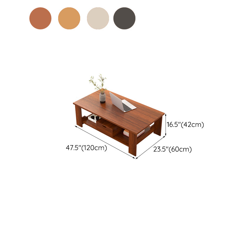 Contemporary 4 Legs Wood with Storage Shelf Rectangular Single Coffee Table