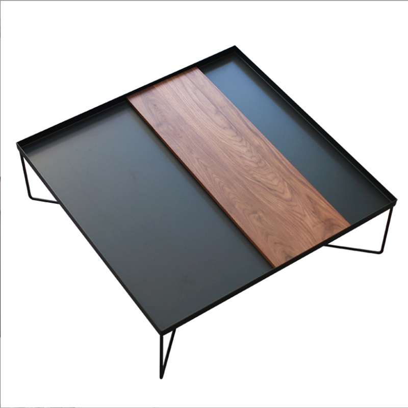 Mid-Century Modern Cross Legs Metal Square/Rectangular Single Coffee Table