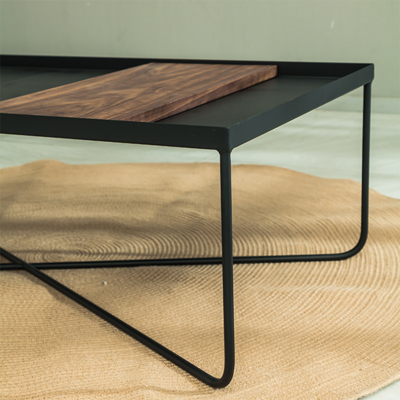 Mid-Century Modern Cross Legs Metal Square/Rectangular Single Coffee Table