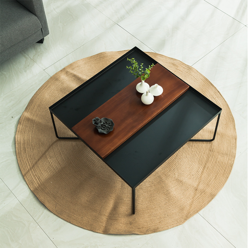 Mid-Century Modern Cross Legs Metal Square/Rectangular Single Coffee Table