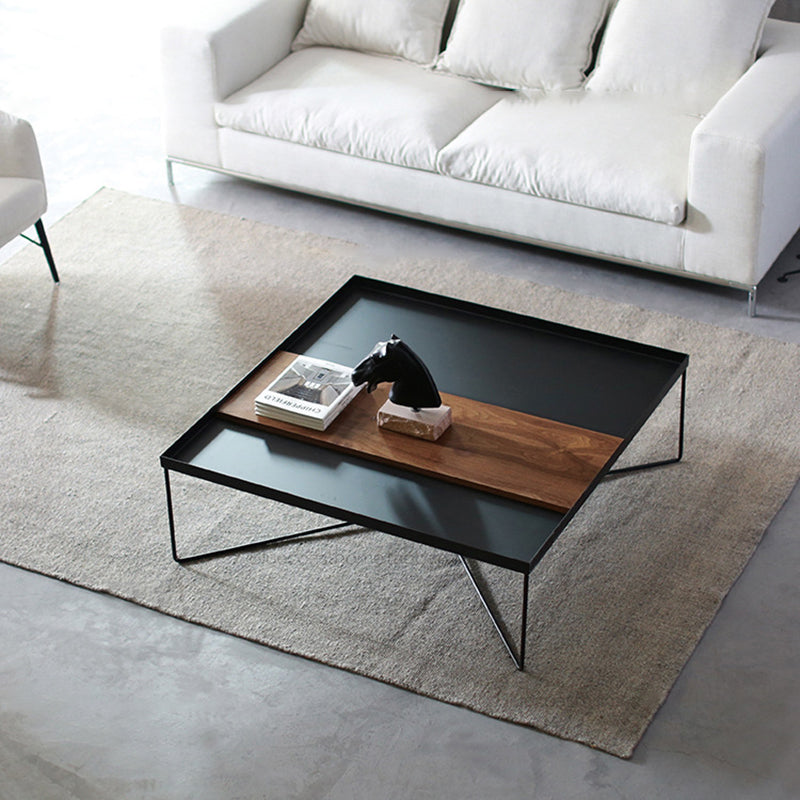 Mid-Century Modern Cross Legs Metal Square/Rectangular Single Coffee Table