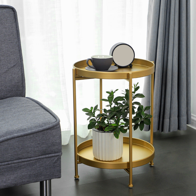 4 Legs Corner Table Round Tray Top Side End Table for Living Room