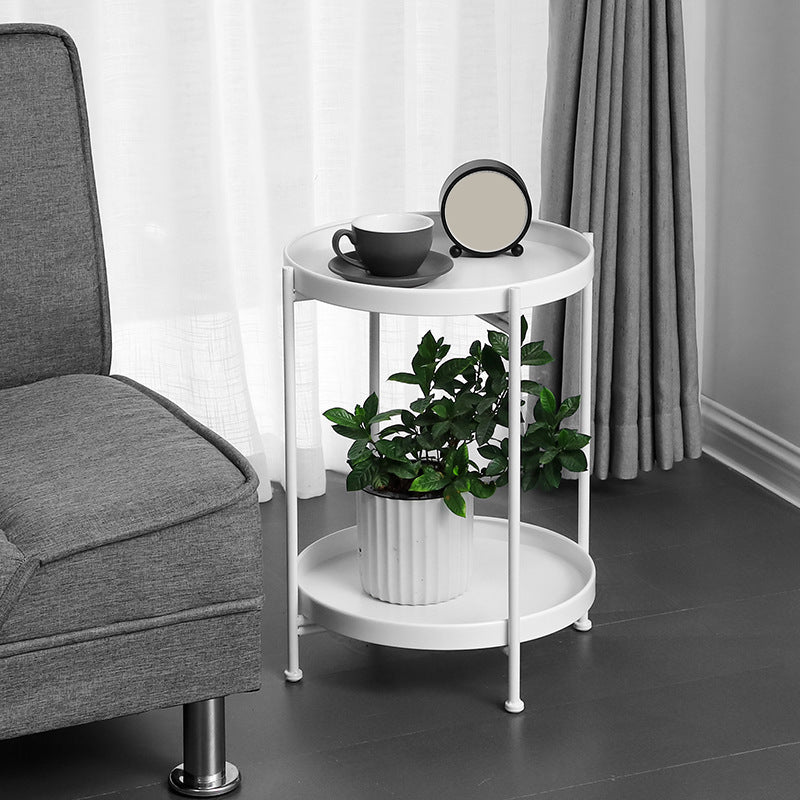 4 Legs Corner Table Round Tray Top Side End Table for Living Room