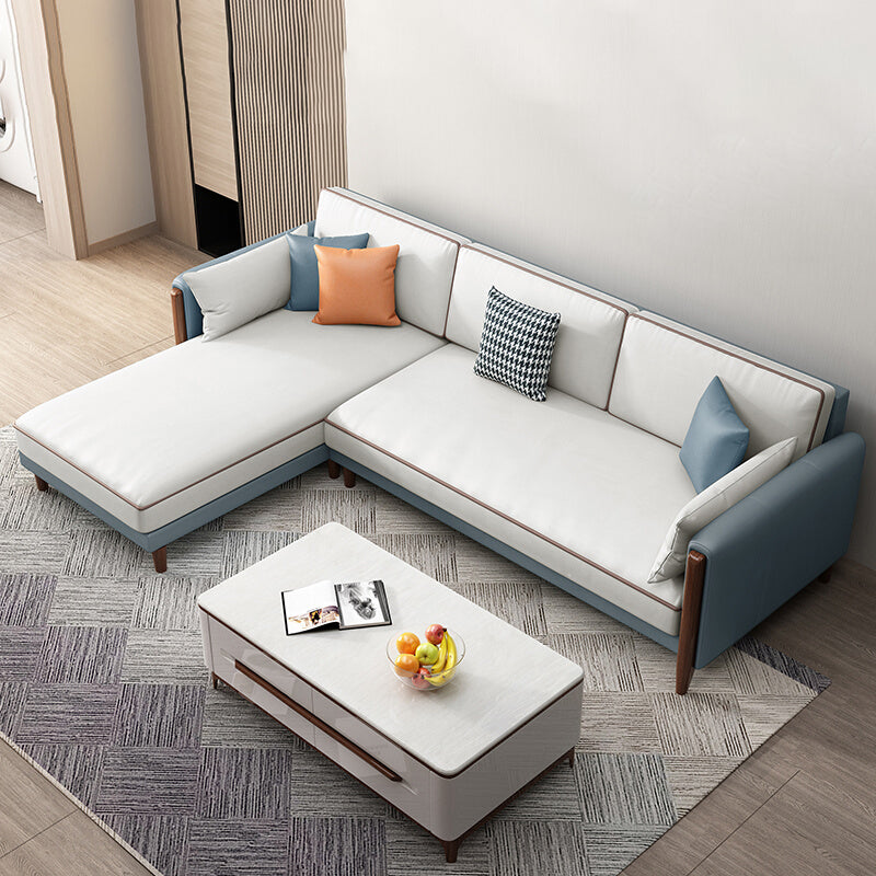 Modern 35.43 " H Solid Color Faux Leather Square Arm Sofa & Chaise