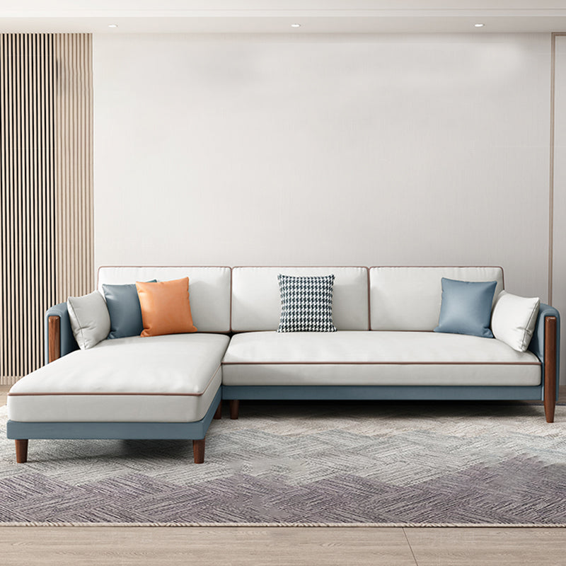 Modern 35.43 " H Solid Color Faux Leather Square Arm Sofa & Chaise