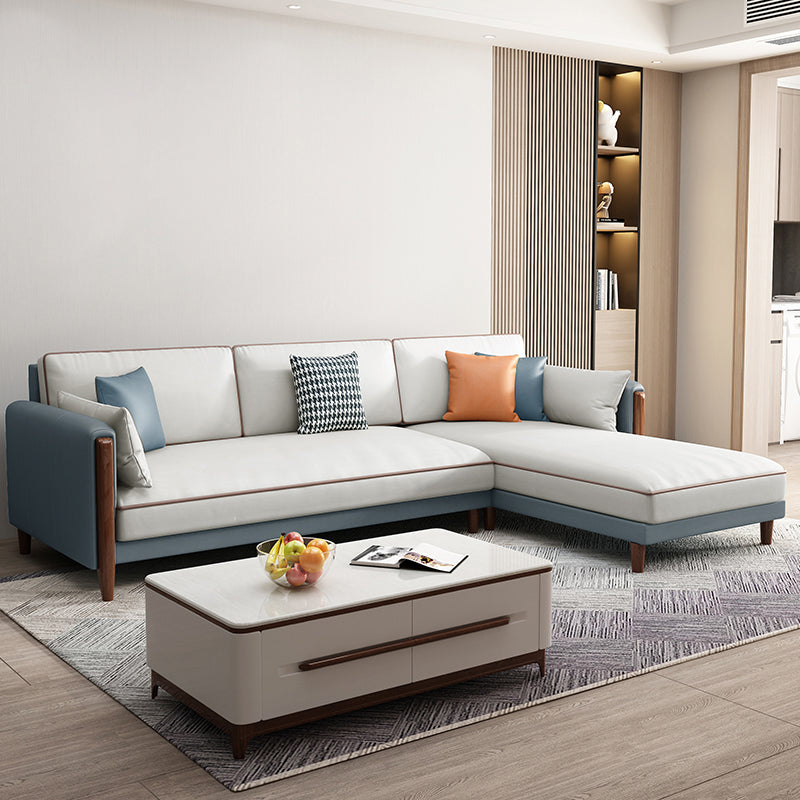 Modern 35.43 " H Solid Color Faux Leather Square Arm Sofa & Chaise