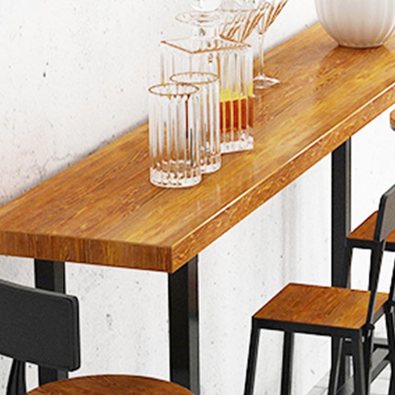 Black and Metal Base Table Natural Rectangle Solid Wood Bar Table