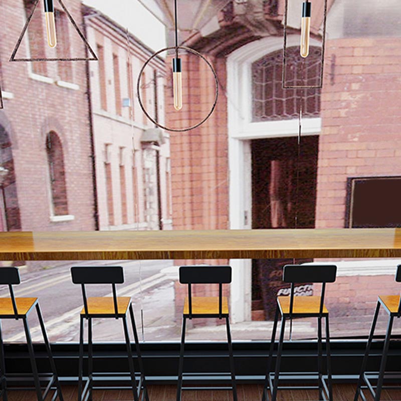 Black and Metal Base Table Natural Rectangle Solid Wood Bar Table