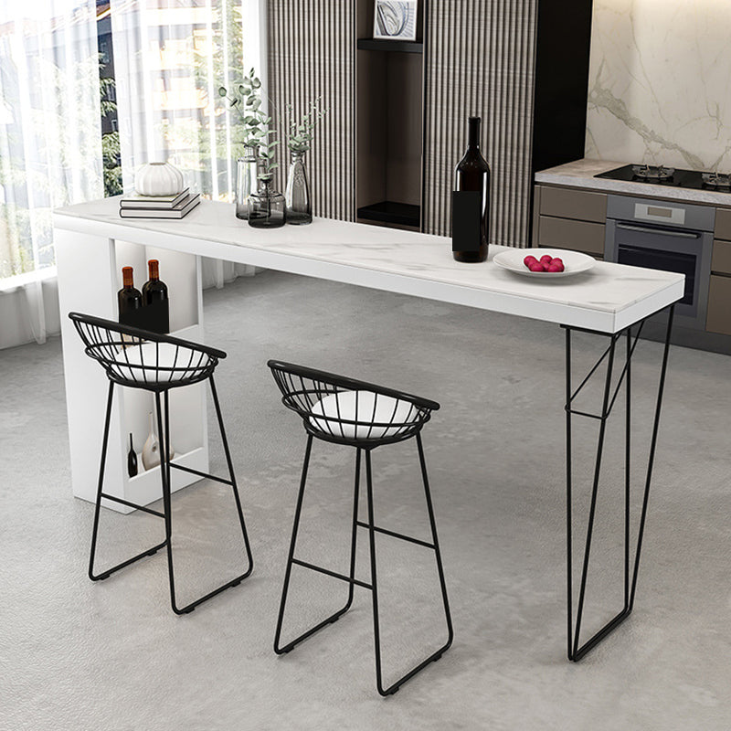 Dining Table Modern White Sintered Stone Top Bar Table with Storage Shelves