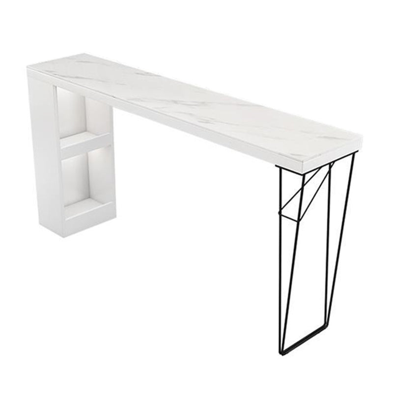 Dining Table Modern White Sintered Stone Top Bar Table with Storage Shelves