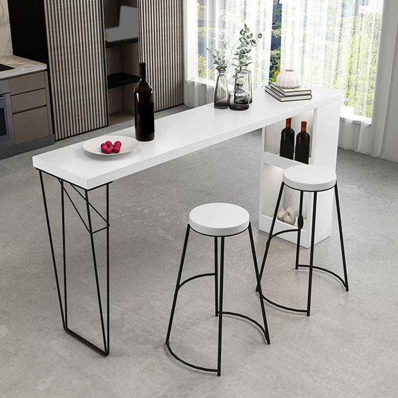 Dining Table Modern White Sintered Stone Top Bar Table with Storage Shelves