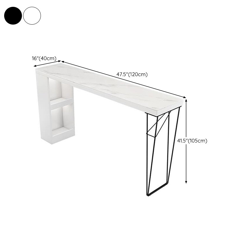 Dining Table Modern White Sintered Stone Top Bar Table with Storage Shelves