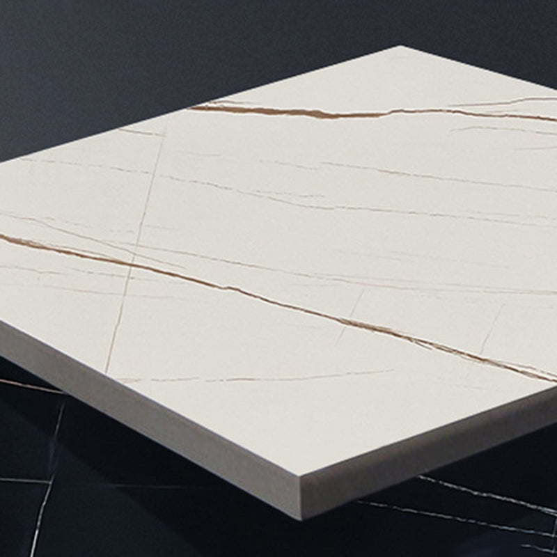 Modern White Sintered Stone Table Metal Base Table for Kitchen Living Room