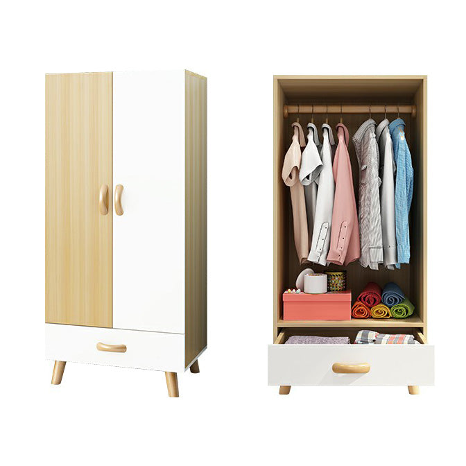 Matte Finish Cabinet with Clothes Rail Modern Hinged Door Wardrobe for Home