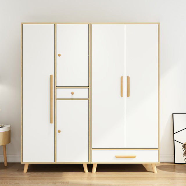 Matte Finish Cabinet with Clothes Rail Modern Hinged Door Wardrobe for Home