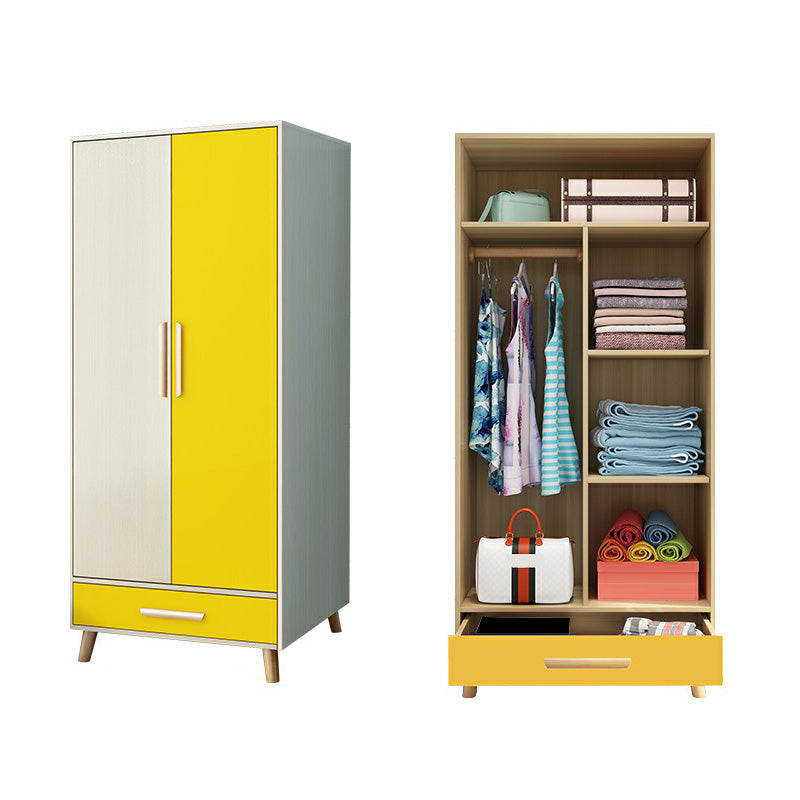 Matte Finish Cabinet with Clothes Rail Modern Hinged Door Wardrobe for Home