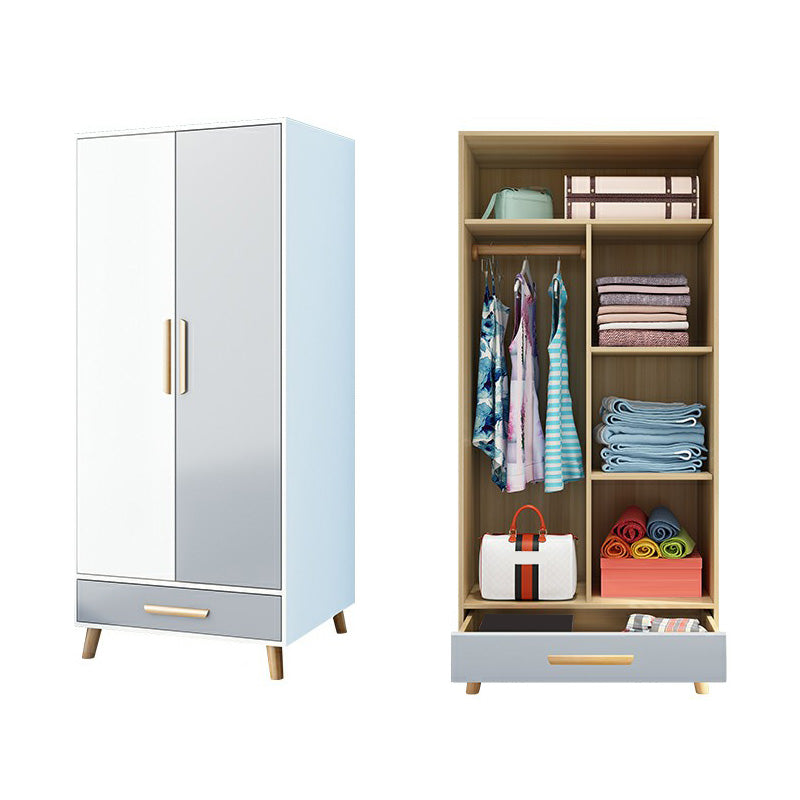 Matte Finish Cabinet with Clothes Rail Modern Hinged Door Wardrobe for Home
