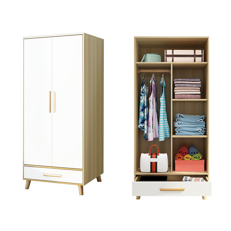 Matte Finish Cabinet with Clothes Rail Modern Hinged Door Wardrobe for Home