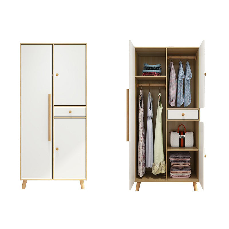 Matte Finish Cabinet with Clothes Rail Modern Hinged Door Wardrobe for Home