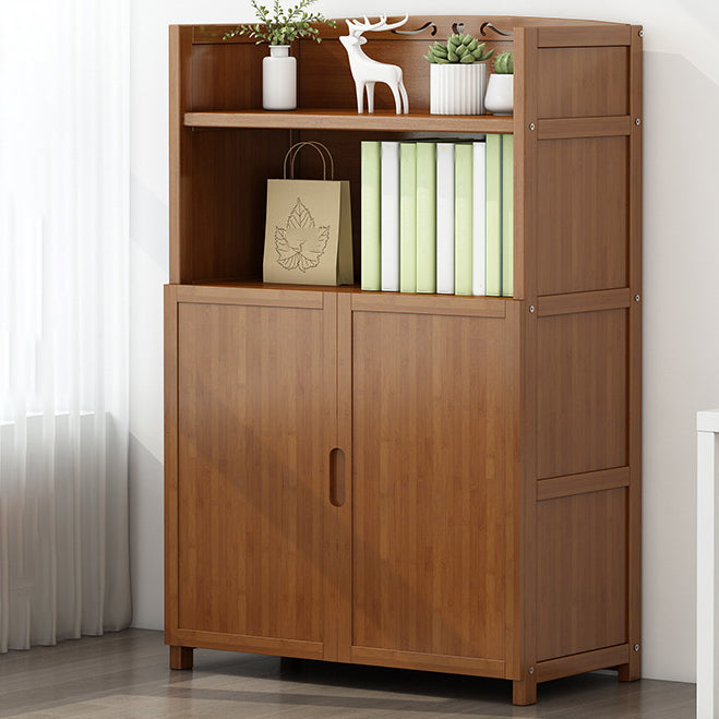 Brown Closed Back Book Shelf Bamboo Standard Vertical Bookcase for Home