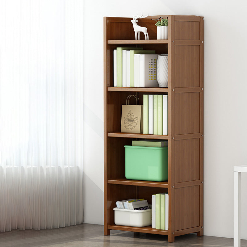 Brown Closed Back Book Shelf Bamboo Standard Vertical Bookcase for Home