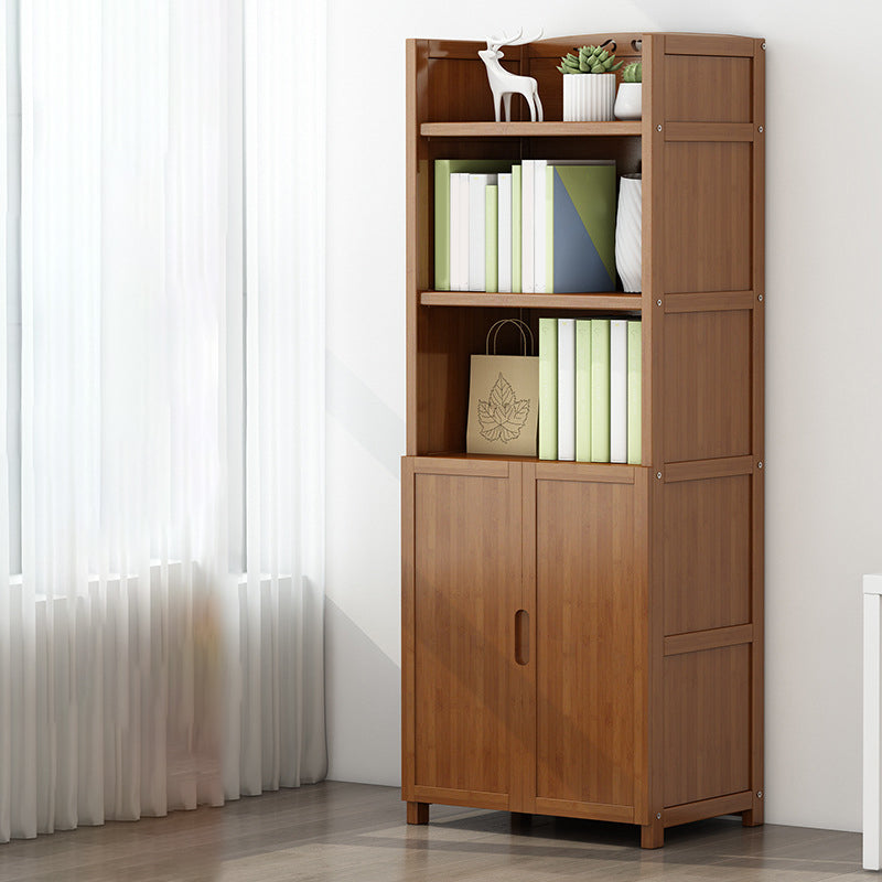 Brown Closed Back Book Shelf Bamboo Standard Vertical Bookcase for Home