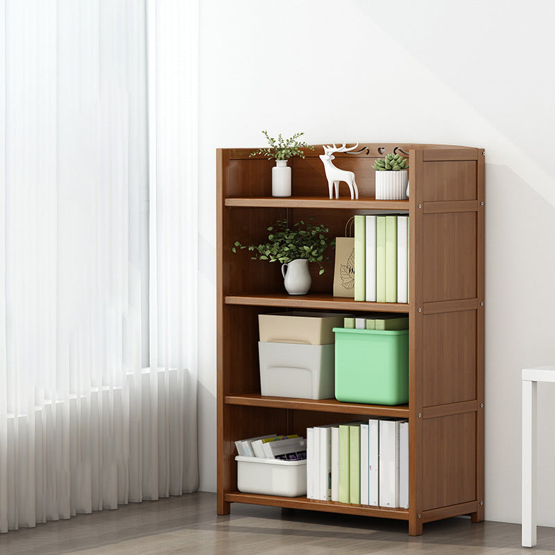 Brown Closed Back Book Shelf Bamboo Standard Vertical Bookcase for Home