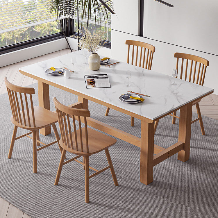 White Stone Top Table Set with Wooden Frame 1/2/5 Pieces Modern Dinette Set