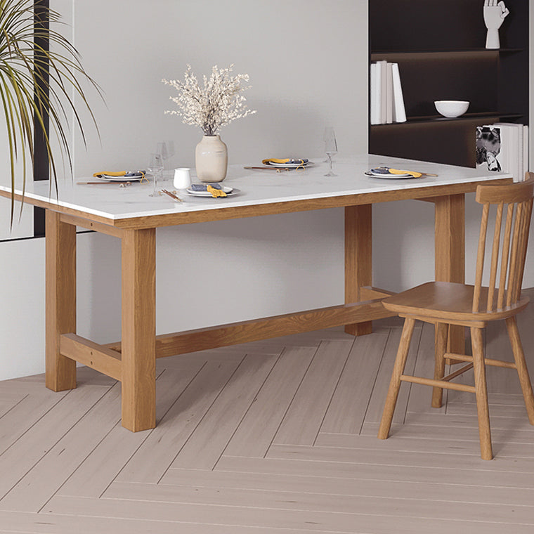 White Stone Top Table Set with Wooden Frame 1/2/5 Pieces Modern Dinette Set