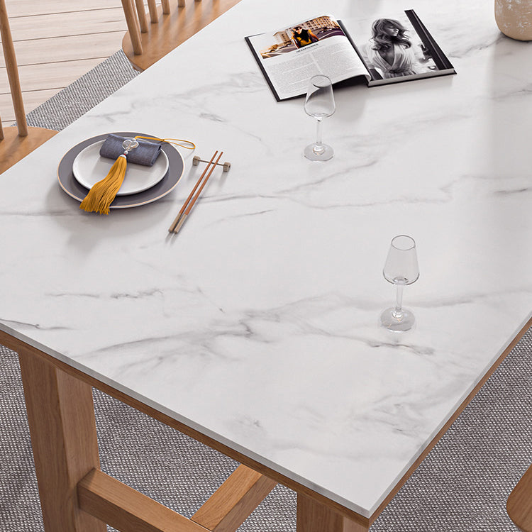 White Stone Top Table Set with Wooden Frame 1/2/5 Pieces Modern Dinette Set