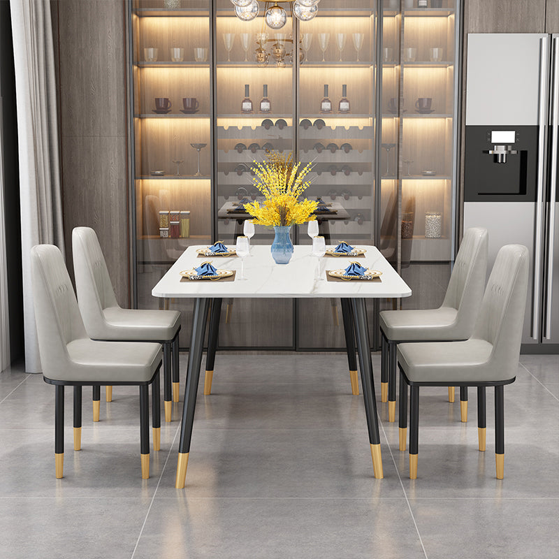 Glossy White Dining Table Set 1/4/5/7 Pieces Stone Dinette Set for Kitchen