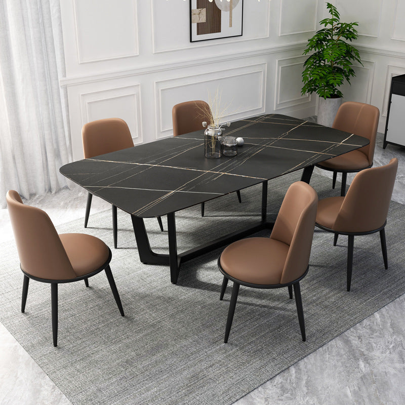 Metal Dinette Set with Padded Chairs 1/2/5/7 Pieces Black Stone Dining Table Set